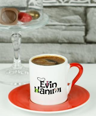 Hediyelen Kırmızı Evin Hanımı Türk Kahvesi Fincanı