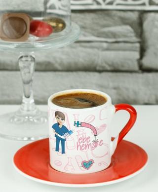 Hediyelen Ebe Hemşire Türk Kahvesi Fincanı Kırmızı
