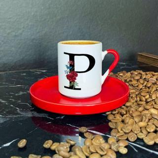 Hediyelen P Harfi Kırmızı Türk Kahvesi Fincanı
