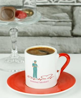 Hediyelen Anestezi Teknikeri Türk Kahvesi Fincanı Kırmızı