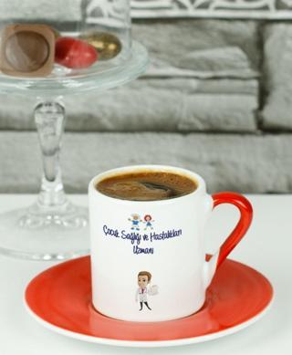 Hediyelen Çocuk Sağılığı Ve Hastalıkları Uzmanı Türk Kahvesi Fincanı Kırmızı