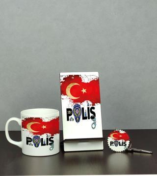 Hediyelen Polis Üçlü Set (Kupa + Telefon Standı + Anahtarlık)
