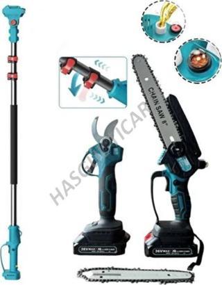 Hsgl  Style Tera Teleskopik Uzatmalı Çift Akülü 36v 5000 Mah 2.5 Metre Yağlı Budama Testere Ve Makas Seti OO-CS2103 Bahc