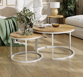 EDMONDA EVAKSESUAR BEYAZ 2Lİ ORTA SEHPA YUVARLAK ORTA SEHPA