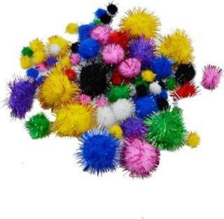 Puti Karışık Boy Metalik Pom Pom