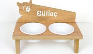 Kedi Mama Standı (18 mm MDF)( BEYAZ/ANTRASİT SERAMİK)(Kafa Modeli) 