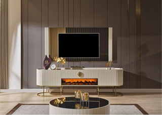 Mobilya Bazarı Guccix Ekru Şömineli Tv Ünitesi