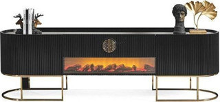 Mobilya Bazarı Guccix Siyah Gold Şömineli Tv Sehpası