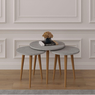 3’lü YUVARLAK ZİGON SEHPA AHŞAP AYAKLI