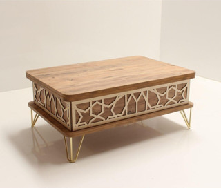 Kolexonline Akıllı Açılabilir Sehpa 3 Kademeli Gold Metal Ayaklı