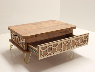 Kolexonline Akıllı Açılabilir Sehpa 3 Kademeli Çekmeceli Gold Metal Ayaklı