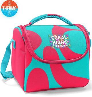 Coral High Kids Neon Mercan Turkuaz Desenli Thermo Beslenme Çantası 22785