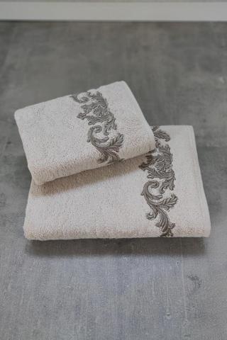 Sevim Bambu Yumuşak & Su Emici Tivoli Cloé Havlu - Kapuçino Rengi Nakışlı Havlu Modelleri - 2'Li Set
