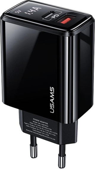 Usams US-CC133 T40 20W QC3.0+PD Type-C+USB Dijital Göstergeli Hızlı Şarj Başlığı