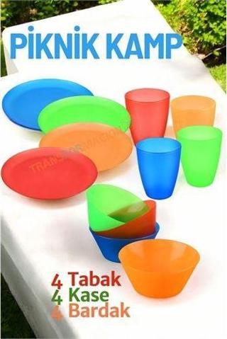 Tabak Kase Bardak Seti Kamp Piknik Seti 12 adet