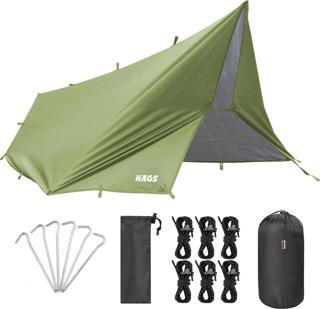 Haegs Su Geçirmez Tarp Tente Gölgelik Örtü, Taşınabilir Örtü Branda Çok İşlevli Outdoor Açık Hava Kamp Seyahat Tente Branda Barınak Yağmurluk, Güneşlik Karavan Yan Gölgelik Çadır 300X300 Cm - Yeşil