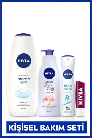 Creme Soft Duş Jeli 750ml, Vücut Losyonu 400ml, Fresh Natural Sprey Deodorant 150ml, Dudak Kremi