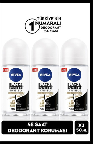 Kadın Roll-on Deodorant Black&white 50ml, Ter Kokusuna Karşı 48 Saat Koruma, X3 Adet