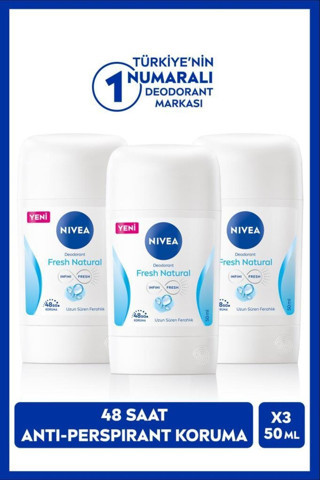 Kadın Stick Deodorant Fresh Natural 50ml, 48 Saat Koruma, X3 Adet