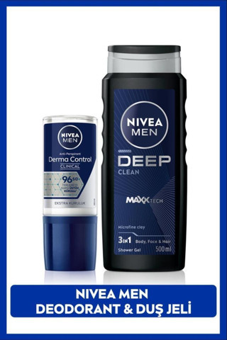 Men Erkek Banyo Ve Duş Jeli Deep Dimension 500ml Ve Roll-on Deodorant Derma Control Clinical 50ml