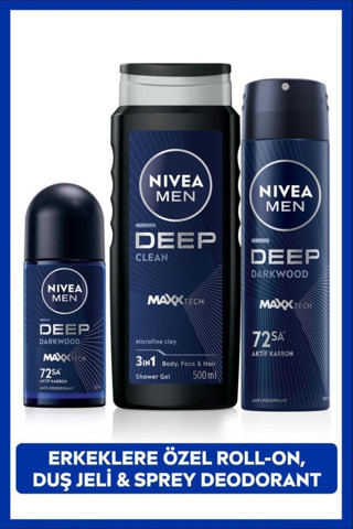 Men Erkek Deep Dimension Duş Jeli 500ml, Roll-on 50ml, Sprey Deodorant 150ml, 72saat Anti-perspirant
