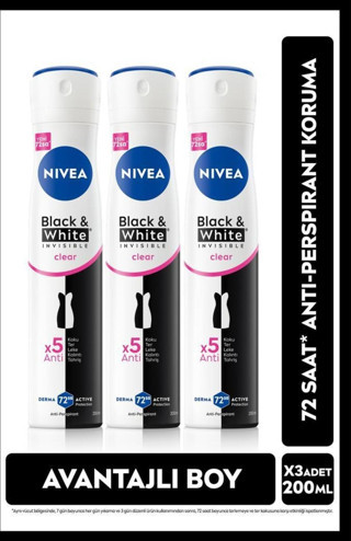 Kadın Sprey Deodorant Black&white Invisible Clear 48 Saat Anti-perspirant Koruma 200mlx3adet