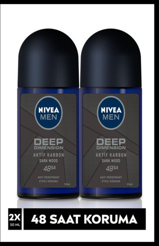 MEN Erkek Roll-on Deodorant Deep Dimension Aktif Karbon 50ml, 72 Saat Anti-perspirant Koruma,X2 Adet