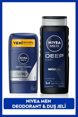 Men Erkek Banyo Ve Duş Jeli Deep Dimension 500ml Ve Stick Deodorant Derma Control Clinical 50m