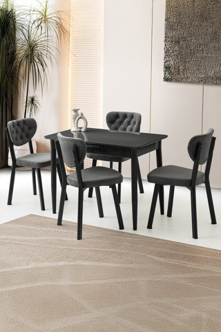 Mini 60 x 100 Milano Koyu Gri Mdf Ortadan Açılır Masa 4 Adet Simge Sandalye
