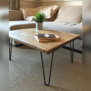 Doffo Mini Doğal Ahşap Masif Panel Firkete Ayaklı Orta Sehpa