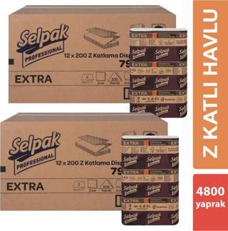 Selpak Extra Z Katlama Dispenser Havlu 200'Lü 24 Paket 21.5 X 24 Cm 2 Koli