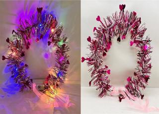 Kalp Püsküllü Gece Parıltısı 3 Modlu LED li Işıklı Taç Fuşya Renk TdrTR