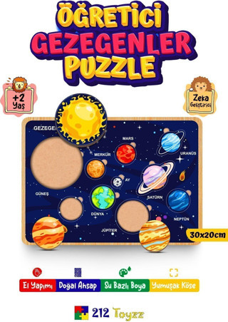 212Toyzz Montessori Solar Sistem Gezegenler Eğitici Ahşap Bultak Yapboz Oyuncak Puzzle Öğretici Oyuncak