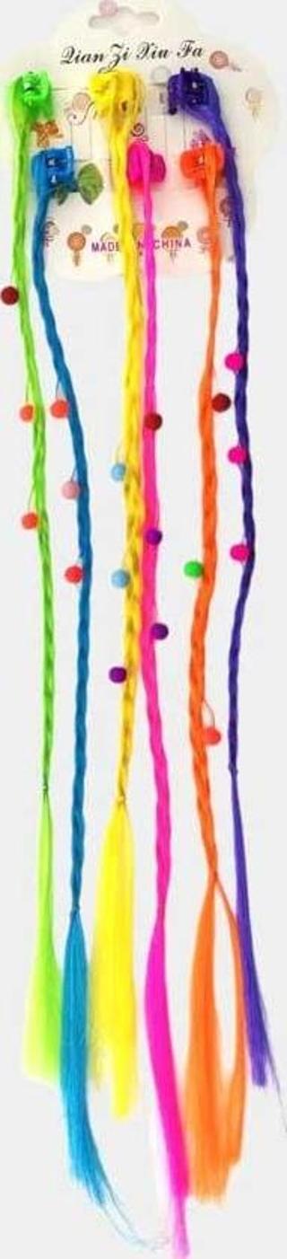 Renkli Boncuklu Örgü Saç Mandal Toka Saç Postişi Yapay Saç TdrTr