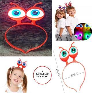 Led Işıklı & Pilli 3 Farklı Modda Yanan Uzaylı Göz Parti Tacı Kırmızı Renk 18x12 cm