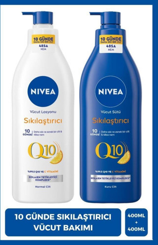 Q10 Sıkılaştırıcı Vücut Bakım Sütü Kuru Cilt 400ml Ve Vücut Losyonu Normal Cilt 400ml, C Vitam