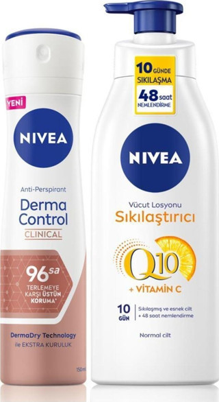 Q10 Sıkılaştırıcı Vücut Losyonu 200ml Ve Kadın Sprey Deodorant Derma Control Clinical 150ml
