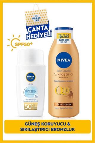 Sun Hafif Dokulu Güneş Yüz Kremi Spf50 40ml Ve Q10 Sıkılaştırıcı Bronzluk Vücut Losyonu 200ml