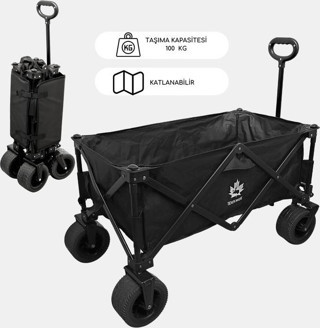 Seven Moose Kamp Arabası Katlanır Büyük Boy Taşıma Arabası Frenli ve Geniş Tekerlekli Alışveriş Arabası