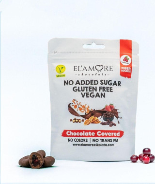 Elamore Şeker İlavesiz, Glütensiz, Vegan Turna Yemişli Bitter Çikolata - Doypack 50 Gr