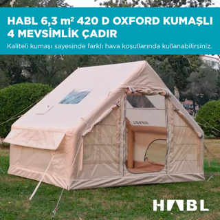 Habl 6 Kişilik 6.3m2 Su,Rüzgar ve Kar Geçirmez 420D Oxford Kumaşlı 4 Mevsim Şişme Çadır 300*210*200cm