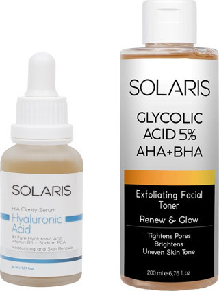 Solaris Hyaluronik Asit - B5 Nemlendirici Serum 30 ml Ve Gözenek Sıkılaştırıcı Aha Bha Glikolik Asit Tonik