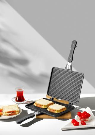 Nehir döküm maxi büyük teflon ocak üstü tost makinası - el tostu