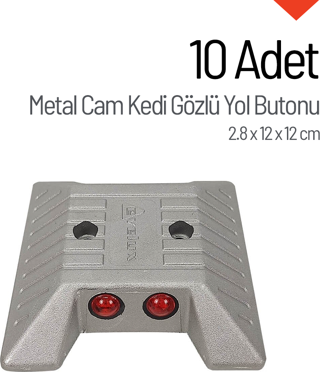 10'lu Metal Cam Kedi Gözü Yol Butonu Seti 2.8 x 12 x 12 cm