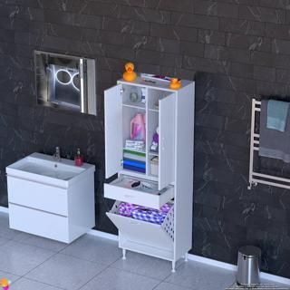 Modilayn YENİ AFRA 60x173x32,5cm 1 Çekmece, 1 Göz Sepet, 2 Kapak, 6 Raf Dar Alan Banyo Dolabı