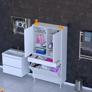 Modilayn YENİ AFRA 90x173x32,5 cm' lik 1 Çekmece, 3 Göz Sepet, 2 Kapak, 6 Raf Dar Alan Banyo Dolabı