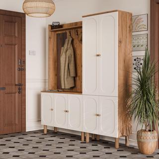 Set 5090-5094 Roma Sol Aynalı 7 Kapaklı (MEMBRAN) 4 Askılı Raflı Bohem Portmanto Atlantik Çam-beyaz