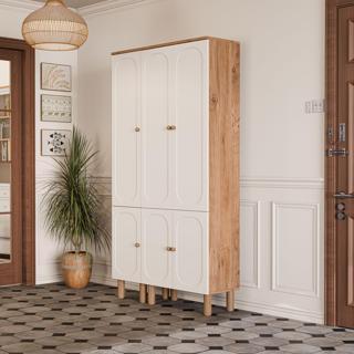 SET 5092-5094 Roma 6 Kapaklı (MEMBRAN) 5 Askılı Raflı Bohem Portmanto Atlantik Çam - Beyaz