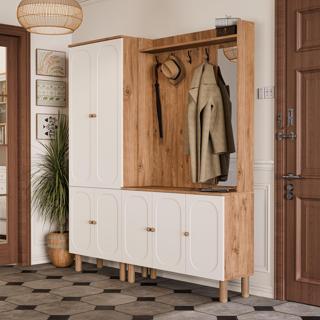 SET 5094-5091 Roma Sağ Aynalı 7 Kapaklı (MEMBRAN) 9 Askılı Raflı Bohem Portmanto Atlantik Çam-Beyaz