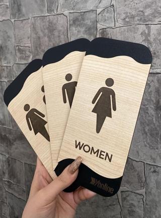 Yönline Meşe Serisi Kadın Wc Erkek Wc Ve Genel Wc 3'Lü Natural Yönlendirme Seti